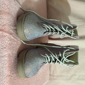 Cape Robbin Glitter Lace-Up Boots - Silver and Cream